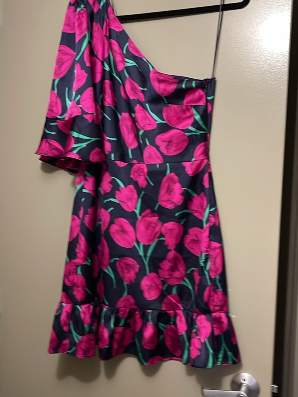 MELLODAY Navy Dress with Fuchsia Floral Print